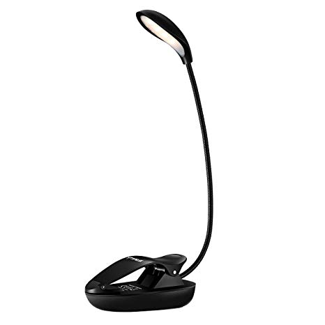 TOPELEK Book Light, 8 LED Reading Light with 3 Colors, Stepless Brightness, Micro USB Rechargeable Clip On Lamp with Flexible Goose Neck, Dual Hinge for Night Reading, Kids and Bookworm