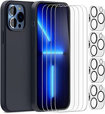 Zonlaky 9 in 1 Bundle Designed for iPhone 13 Pro Max Case 6.7 Inch Compatible   4 Pack Tempered Glass Screen Protector   4 Pack Camera Lens Protectors   1 Silicone Bumper Cover - Midnight