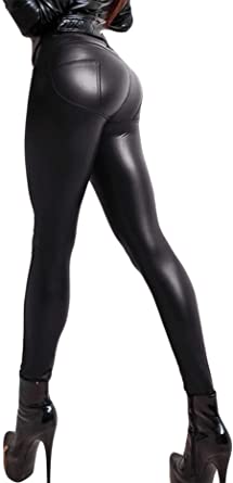 YOFIT Women's Faux Leather Fleece-Lined Leggings Stretchy High Waisted PU Pants Sexy Butt Lift Tights