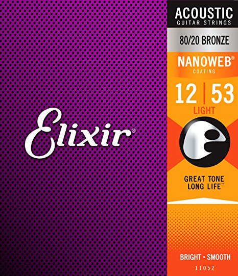 Elixir Light Nanoweb 80/20 Bronze Acoustic Guitar Strings