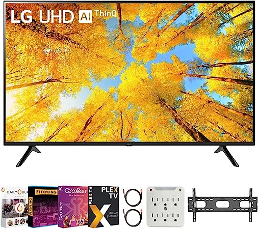 LG 55UQ7570PUJ 55 Inch 4K UHD Smart webOS TV Bundle with Premiere Movies Streaming   37-100 Inch TV Wall Mount   6-Outlet Surge Adapter   2X 6FT 4K HDMI 2.0 Cable