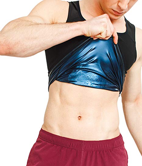 Sweat Shaper Men's Premium Workout Tank Top Slimming Polymer Weight Loss Sauna Vest, Black