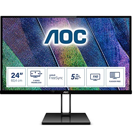 AOC 23.8-inch LED 1920 x 1080 Pixels Monitor with Display Port, HDMI Port, Ultra Slim - 24V2Q (Black)