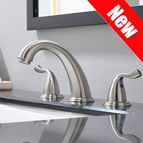 Phiestina Commercial Contemporary Brushed Nickel Two Handle High-Arc Widespread Bathroom Sink Faucet, With Stainless Steel Pop Up Drain