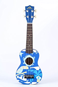 Honsing Soprano Ukulele New Basswood Soprano Uke Hawaii Guitar 21"- Blue Pattern