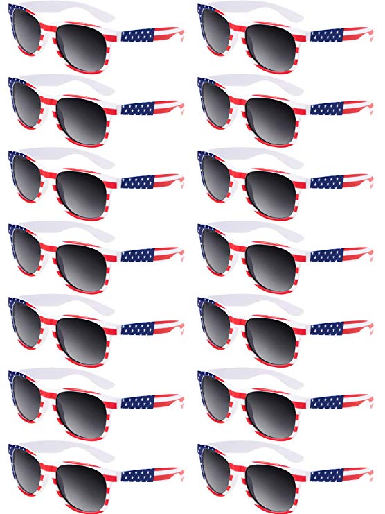 Norme 14 Pieces Classic USA American America Flag Sunglasses Unisex Independence Day American Glasses