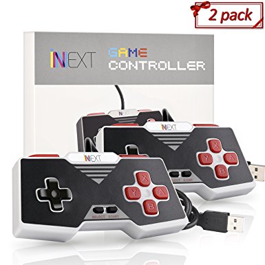 [Newest Version] iNNEXT SNES Retro USB Super Nintendo Controller, USB PC Controller, Raspberry Pi Controller for Windows PC / MAC (Red) (Pack of 2)