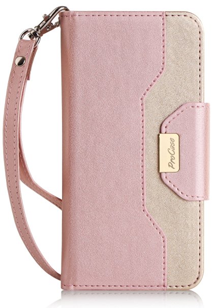 iPhone 7 Case Cover, ProCase Wallet Flip Card Case for Apple iPhone 7 4.7", with Card Slots and Mirror, Stylish Slim Stand Case for 4.7 Inch iPhone 7 -Pink