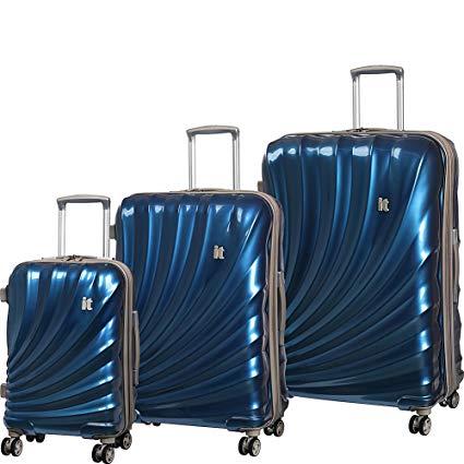 IT Luggage Pagoda 8 Wheel 3 Piece Set with Expander, Sea Blue/Cobblestone Trim