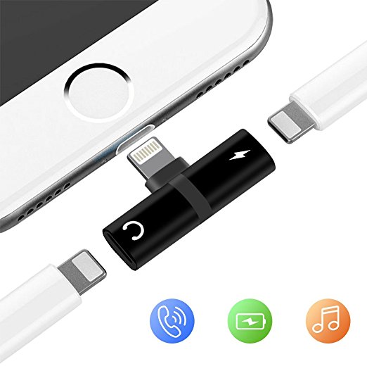 4 in 1 Mini iPhone Splitter & Adapter, Dual Lightning Headphone Audio & Charge Adapter Accessories for iPhone X, iPhone 8 / 8 Plus, iPhone 7 / 7 Plus, Support Calling Function & Music Control
