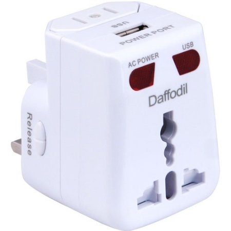 Daffodil WAP150 Universal World Travel Power Adaptor and USB Charger - African  European  American  Australian  Worldwide Holiday Plug Adapter - Covers Over 150 Countries