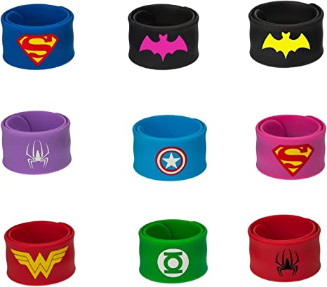 Superhero Slap Bracelet, Chelvee Slap Bracelet for Kids Boys & Girls Birthday Party Supplies Favors Wristband Accessories Wrist Strap (9 in pack)