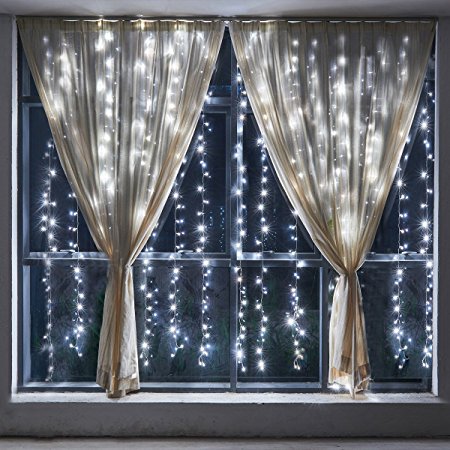 Leapair Curtain Lights 300LED 9.8 x 9.8Ft (3M x 3M) 8 Modes Pure White 6000K Outdoor/Indoor Fairy String Light Led Window Curtain Light for Christmas Xmas Wedding Party Home Decoration with Memory Function