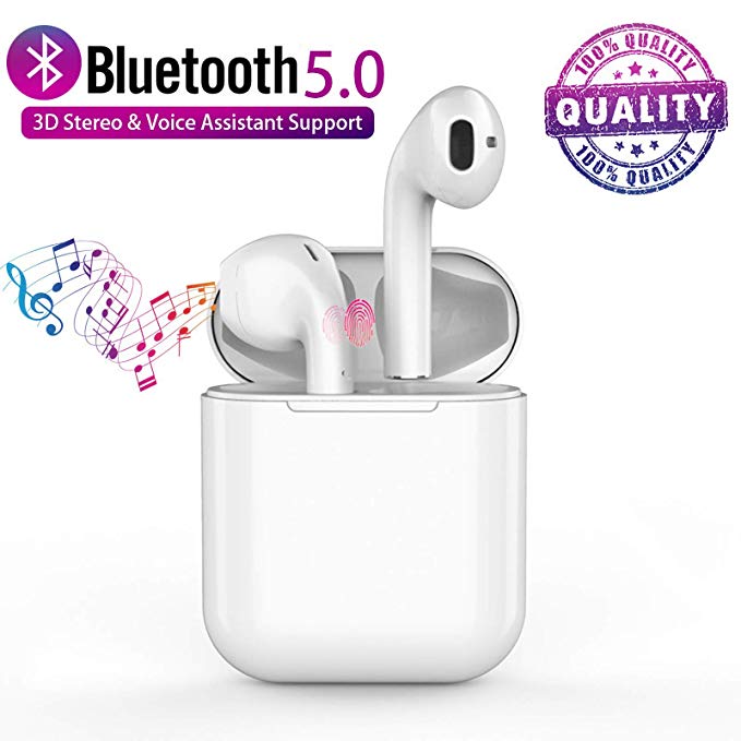 Wireless Earbuds Bluetooth 5.0 Bluetooth Headphones IPX5 Built-in Mic in-Ear Earphones with Deep Bass Sound with 650mAh Portable Charging Case Pop-ups Auto Pairing for Apple Airpods Android/iPhone