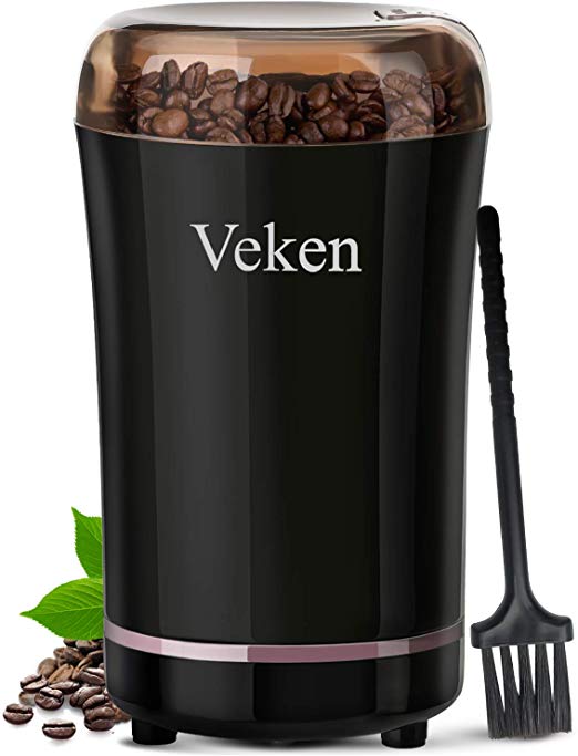 Veken Coffee Grinder Electric Spice & Nut Grinder with Stainless Steel Blade, Detachable Power Cord Coffee Bean Grinder for Coffee Grounds, Grains, 12 Cups (Black)