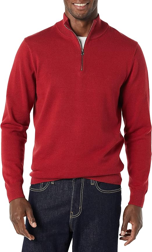 Amazon Essentials Mens 100% Cotton Quarter-Zip Sweater