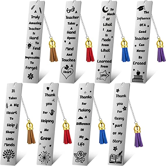 4 Pieces Metal Bookmarks Teacher Appreciation Bookmark Thank You Teacher Book Page Marker for Teachers Instructors Birthday Graduation Presents Book (Vibrant Style)