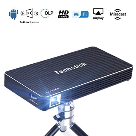 Techstick Mini Projector 1080p HD DLP Portable Pocket Size Wireless WIFI Pico Video Projector with USB HDMI TF Slot Support Android IOS Smartphone (DLP Projector)