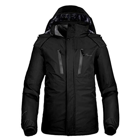 OutdoorMaster Ski Jacket Basic - Winter Jacket with Elastic Powder Skirt & Removable Hood, Waterproof & Windproof - for Men