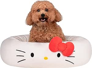 Hello Kitty and Friends Hello Kitty Pet Bed - Pet Bolster Bed with Character Design and Machine Washable Removable Insert - Medium Pet Bed