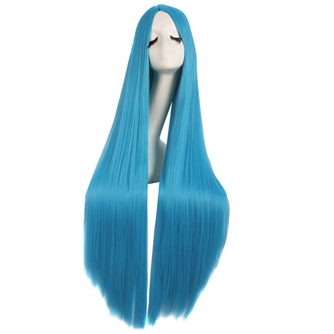 MapofBeauty 40 Inch/100cm Fashion Straight Long Costume Anime Wig (Cyan Blue)