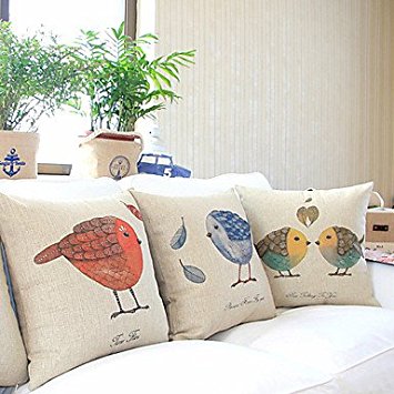 【Bailand】® Set of 3 Country Lovely Birds Cotton/linen Decorative Pillow Cover