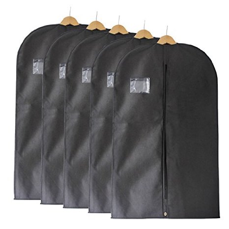 Fu Global Garment Bag Covers for Luggage, Dresses, Linens, Storage or Travel 42" Suit Bag with Clear Window Pack of 5
