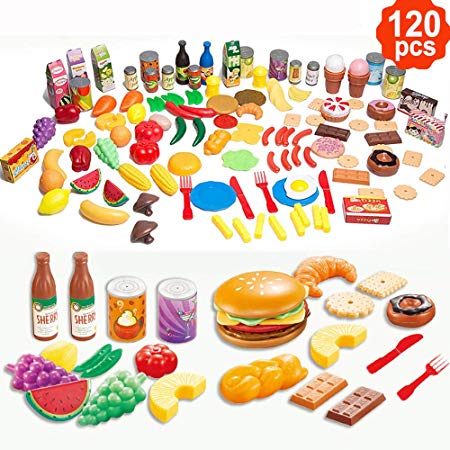 Lantch Play Food Toy Kitchen Set for Kids- 120 Piece Educational Pretend Play, Food Playset, Toddlers Toys, Kitchen Accessories Fake Food