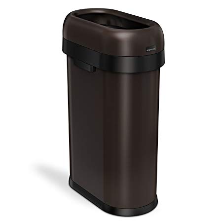 simplehuman 50 Liter / 13.2 Gallon Slim Open Top Trash Can, Commercial Grade, Heavy Gauge Dark Bronze Stainless Steel