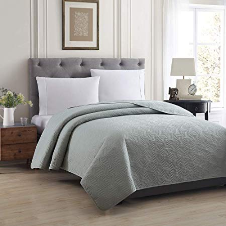 Bourina Reversible Quilt Bedspread and Coverlet 90" x 90" Microfiber Comforter-Full/Queen, Mint