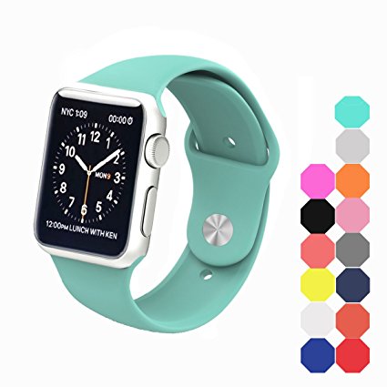 Apple watch band 38mm,XIYA Soft Silicone Replacement Sport style for Apple Watch Models (Mint Green,38mm)