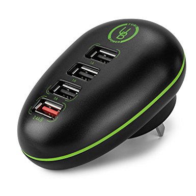 Yubi Power Universal Quad-port USB Travel and Wall Charging Station for iPhone iPad iPod Kindle, Samsung Galaxy, Android, HTC One, or Any Other USB Device Type I for Australia, China, New Zealand