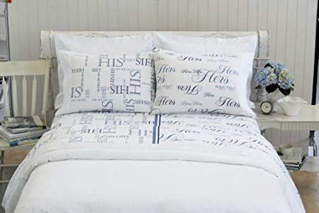 Bed Hog His & Hers Cotton Sateen Printed Sheet Set - Queen, Blue