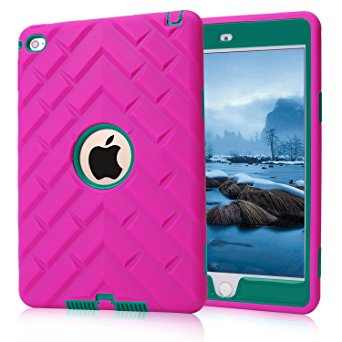 iPad mini 4 Case, Hocase Hawk Nose Series Rugged Anti-Slip Heavy Duty Shock-Resistant Protective Hybrid Hard Bumper Case for Apple iPad mini 4 - Deep Pink / Turquoise Blue