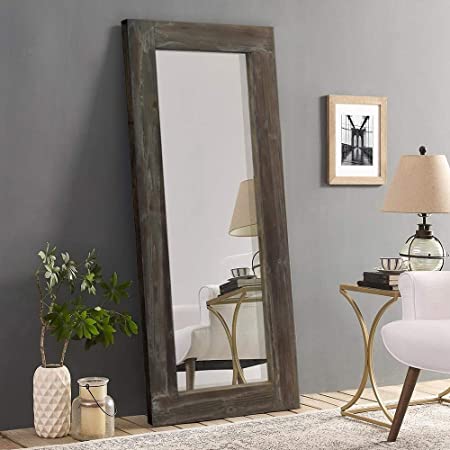 Trvone Full Length Mirror Floor Mirror Rustic Wood Frame, Hanging Vertically or Horizontally or Leaning Against Wall, Large Bedroom Mirror Dressing Mirror Wall-Mounted Mirror, 58"x24"
