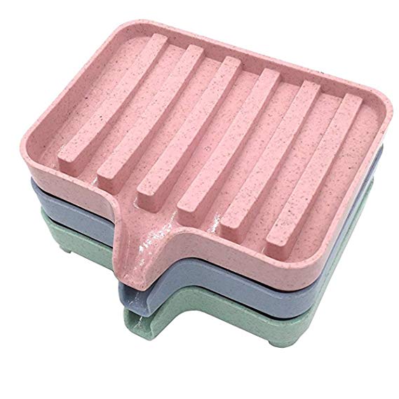 SOFTBATFY 3 Pack Soap Dish with Drain, Soap Holder, Soap Saver, Easy Cleaning, Keep Soap Bars Dry & Clean