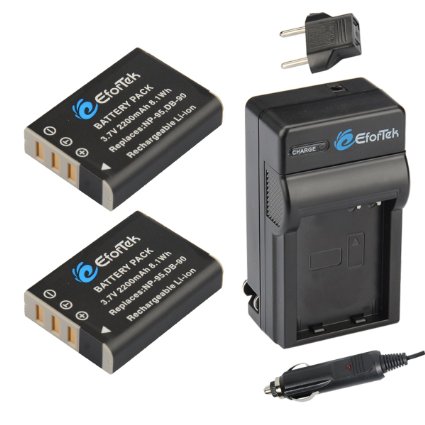 EforTek NP-95 Replacement Battery 2-Pack and Charger Kit for Fujifilm NP-95Ricoh DB-90 and Fujifilm FinePix F30 FinePix F31fd FinePix Real 3D W1  FinePix X100X100SX-S1X30X100TRicoh GXR