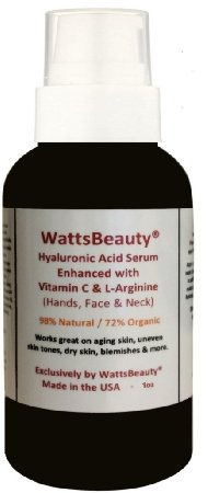 Watts Beauty Moisturizing Hyaluronic Acid Serum with Vitamin C - Advanced Skin Repair Gel for Wrinkles, Fine Lines, Large Pores, Sagging Skin, Dry Skin, Aging Skin, Uneven Skin Tones & Much More - Made in the USA - 1oz