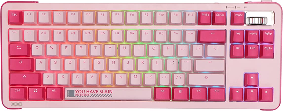 EPOMAKER Royalaxe Y87 TKL RGB NKRO Hot Swappable 2.4Ghz/Bluetooth/USB-C Wired Keyboard with Sound Absorption Silicon Pad, PBT Double Shot Keycaps for Win/Mac/iOS/Gaming/Office（TTC Gold Pink V2）