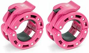 Barbell Collars (Pair) – Locking 2" Olympic Size Weight Clamps - Quick Release Collar Clips – Bar Clamps Great for Weight Lifting, Olympic Lifts and Strength Training (Pink V2)