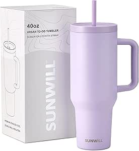 SUNWILL 40 oz Tumbler With Handle and Straw Lid, Coffee Tumbler Cups, Insulated Reusable Stainless Steel Travel Coffee Mug for Home and Outdoor, Cupholder Friendly, Orchid