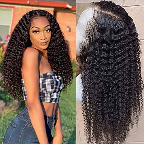 Amanda Lace Front Wigs Human Hair Deep Wave, Brazilian Virgin Human Hair Wigs with Baby Hair Pre-Plucked Natural Hairline, Deep Curly Lace Front Human Hair Wigs for Black Women Natural Color