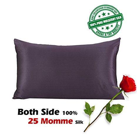 SilkSlip Luxury 100% Mulberry Silk Pillowcase 25 Momme for Hair with Hidden Zipper,Queen(20x30 Inch),Purple,1pc