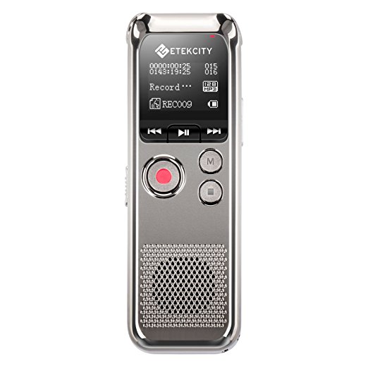 Etekcity Digital Voice Recorder & MP3 Music Player & FM Radio 8GB Pocket Rechargeable Dictaphone