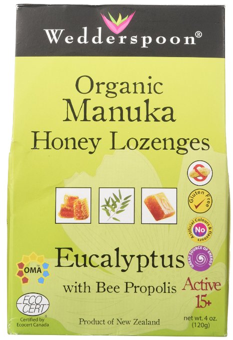 Wedderspoon Organic Manuka Honey Lozenges with Eucalyptus and Bee Propolis, 4 Ounce