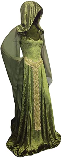 Renaissance Costumes Dress for Women Trumpet Sleeves Fancy Medieval Gothic Lace Up Dress