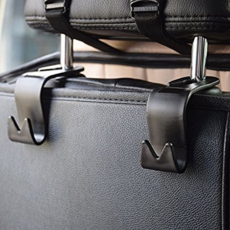 XUZOU Car Backseat Headrest Hanger Storage Organizer Holder,4 Set Car Seat back Headrest Hooks,Hold Up To 40lb ( 4 Pack Black)