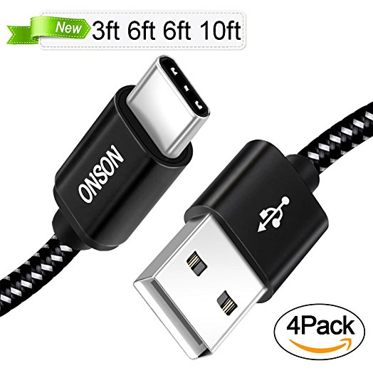 USB Type C Cable,AOFU 4Pack 3FT 6FT 6FT 10FT Nylon Braided USB A to USB C Charger Cable Fast Charging Cord for Samsung Galaxy Note 8 S8 Plus,LG G5 G6 V30,HTC10,Nexus5X/6P,Google Pixel XL(Black White)