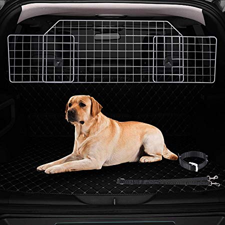 CO-Z Dog Barrier for SUVs, Cars and Vehicles, Smooth Designed Wire Mesh Pet Barrier, Heavy-Duty Adjustable Dog Car Guard, Safety Car Divider for Cargo Area, Car Gate Fence with Dog Leash Universal-Fit