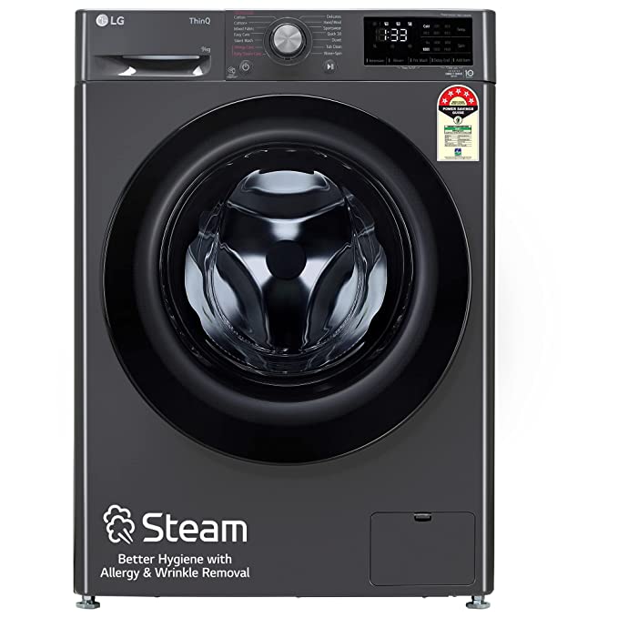 LG 9 Kg 5 Star Wi-Fi Inverter AI Direct Drive Fully-Automatic Front Load Washing Machine with In-Built Heater (FHP1209Z5M, 6 Motion DD & Steam for Hygiene Wash, Middle Black)